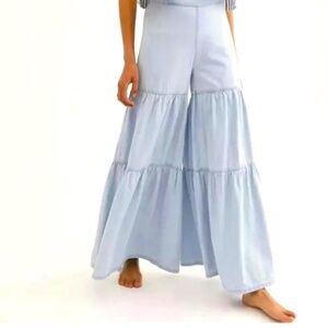 Free People Nebula Stargazing Tiered Flowing Wide Flare Jeans Palazzo Pants